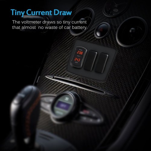 MICTUNING LED Digital Panel Double Voltmeter, Rocker Switch Style Voltage Monitor for Car Pickup Truck Dual Battery Pack (Red)