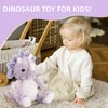 VANLINNY NEW Cute Purple Dinosaur Stuffed Animals for Girls, Easter Stuffed Animal for Toddlers, Cuddly Dinosaur Plush Toy for Kids, Huggable Triceratops for Baby, Birthday Xmas Gifts for Ages 2 to 8