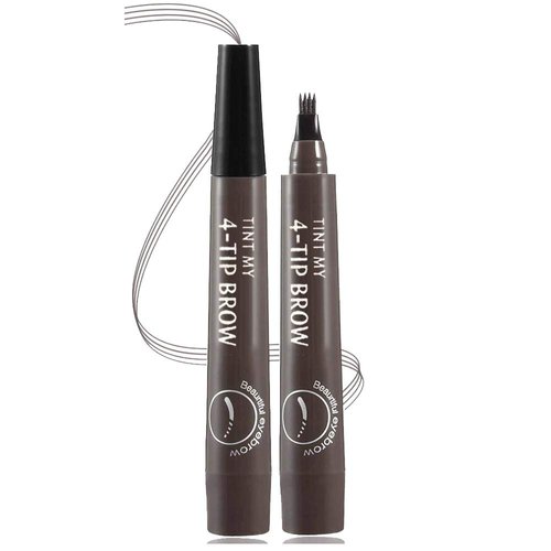 Eyebrow Pen, Microblading Eyebrow Pen, 4 Points Eyebrow Pencil, Creates Lasting Make-Up Professional Natural Looking Eyebrows, Cover Sparse Areas, Daily Waterproof Eyebrow Pen (04#Gray Brown)