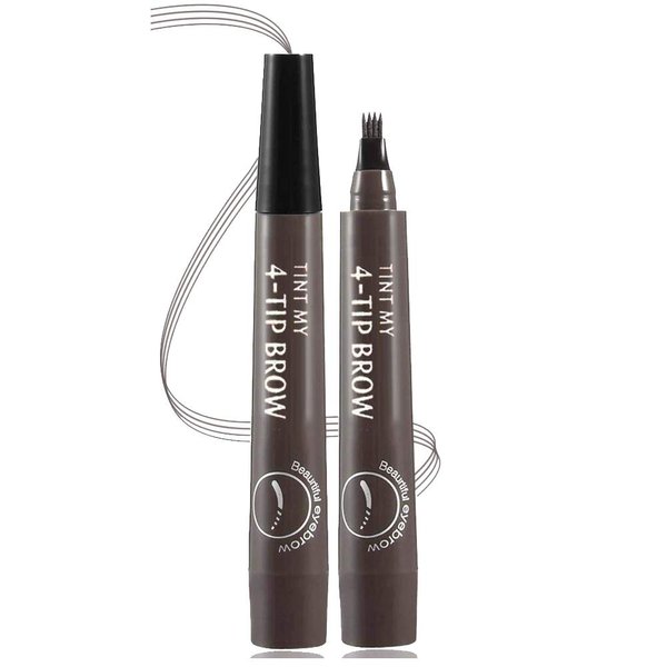 Eyebrow Pen, Microblading Eyebrow Pen, 4 Points Eyebrow Pencil, Creates Lasting Make-Up Professional Natural Looking Eyebrows, Cover Sparse Areas, Daily Waterproof Eyebrow Pen (04#Gray Brown)