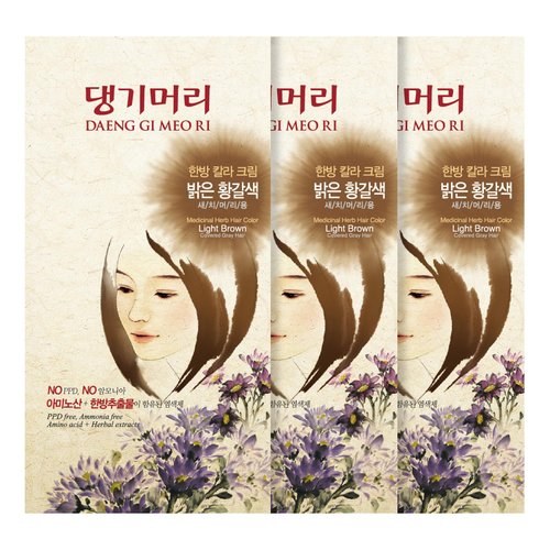 Daeng Gi Meo Ri – Korean Herbal Hair Dye Color Cream [Light Brown] (3 PACK) - PPD-Free Gray Coverage, Hair Protection, High-Keratin Formula, 8.47 Oz