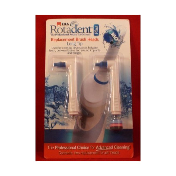 Rotadent Plus Long-Tip Replacement Brush Heads, Pack of 2 (Fits the Rotadent Plus Brush Base only)