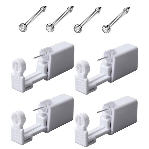 Silver Angel Nose Piercing Kit,Disposable Nose Piercing Gun at Home,Self Nose Piercing Gun Tool with Built-in 2mm Hypoallergenic Nose Studs (4 Pack)