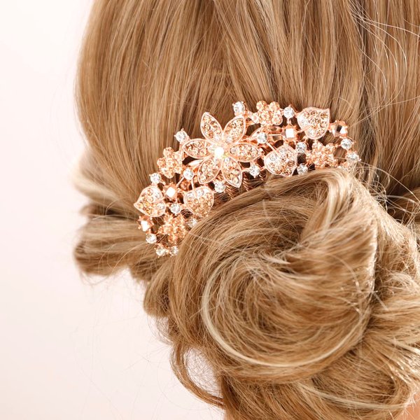 Missgrace Boho Shiny Flower Floral Hair Combs Blue Pink Purple Bridal Wedding Hair Crystal Rhinestones Women Hair Side Combs Hair Accessories for Women (Champagne)