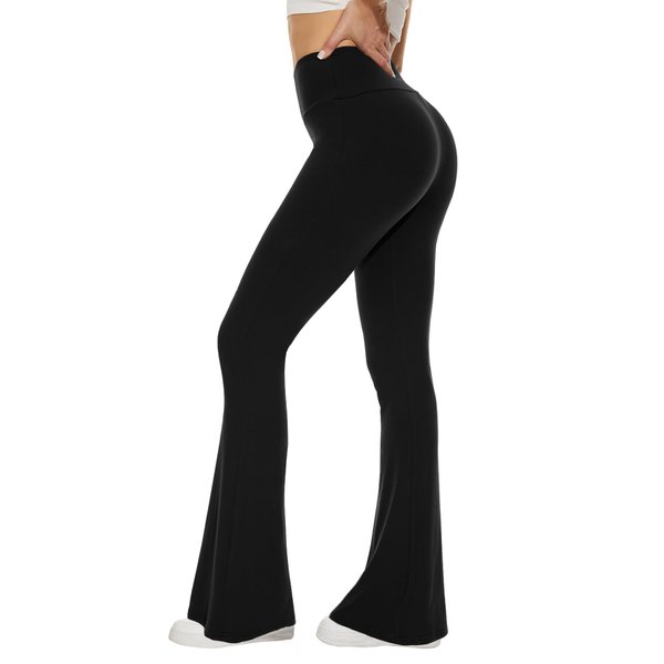 Sundwudu Black Flare Yoga Pants for Women - Soft High Waist Bootcut Leggings Tall & Long Palazzo Pants for Women