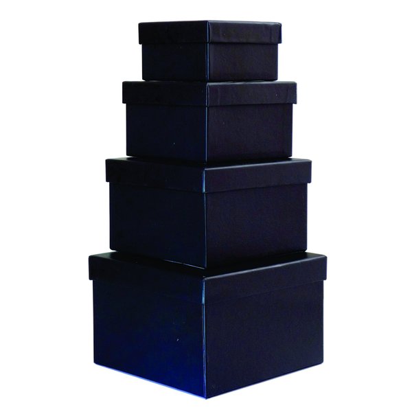 Cypress Lane Square Rigid Gift Boxes, a Nested Set of 4, 3.5x3.5x2 to 6x6x4 inches (Black)