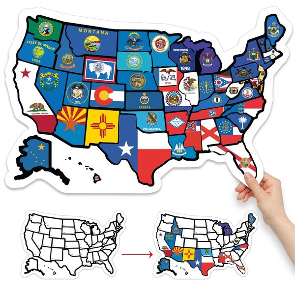 RV State Sticker Travel Map - 11" x 17" - USA States Visited Decal - United States Non Magnet Road Trip Window Stickers - Trailer Supplies & Accessories - Exterior or Interior Motorhome Wall Decals