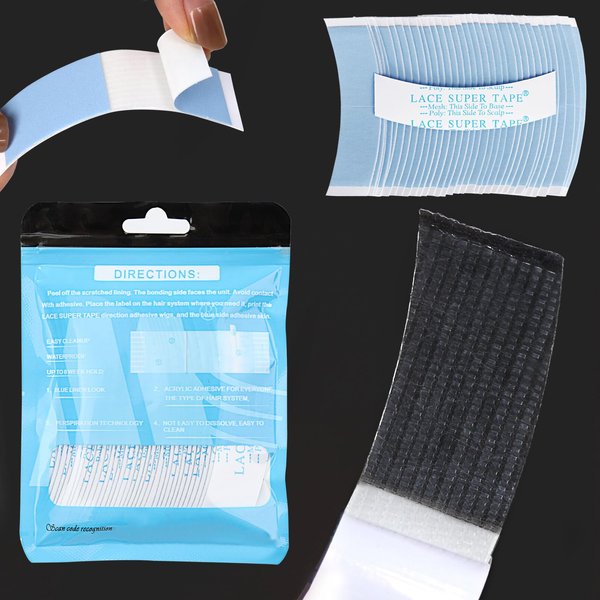 BEEOS Ultra Hold Toupee Tape 36 Pieces, Non-Melting No Residue Sweating Grid Design Waterproof Blue Double Sided Invisible Tape Strips for Wig