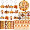 BANBALLON 110 PCS Thanksgiving Party Favors Autumn Party Supplies with Key Chains Button Pins Stickers Rubber Bracelets for Fall Party Favors Decorations Classroom Prizes