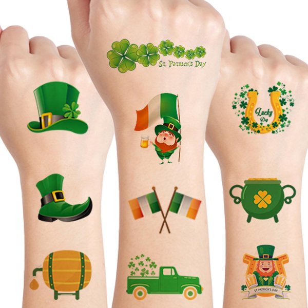 UVUXO St.Patrick's Day Temporary Tattoos for kids - 10 Sheets St Patricks Day Party Supplies Shamrock Temporary for Girls Boys St.Patrick's Day Party Supplies Gifts for Kids