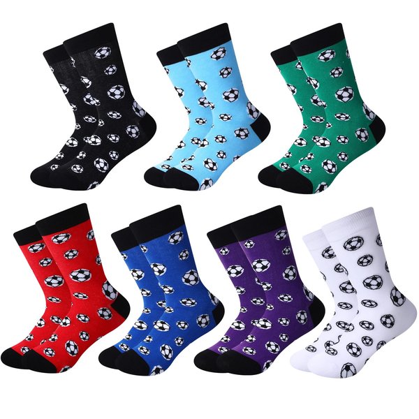 HooLing 7 Pair Novelty Football Soccer Socks for Kid Football Soccer Casual Sock Crew Sport Sock Gift for 7-10 Boy (Soccer)