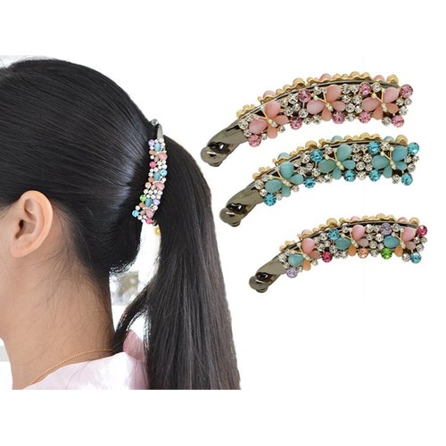 Ruihfas Crystal Rhinestone Hair Banana Clip Claw Barrette Hairpin for Women Hair Jewelry Accessories (Purple)