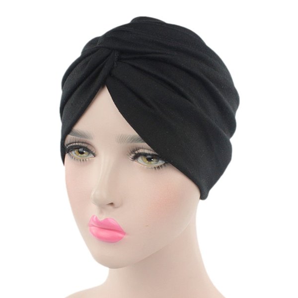 Chemo Sleep Turban Headwear Scarf Beanie Cap Hat for Cancer Patient Hair Loss (Black)