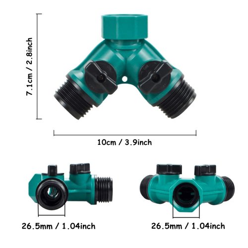 ECOESPTI Garden Hose Splitter, 2pcs 3/4" 2 Way Plastic Water Hose Splitter, Garden Hose Connector with Faucet Watering Shut Off for Landscaping, Gardening, Flower Planting, Irrigation