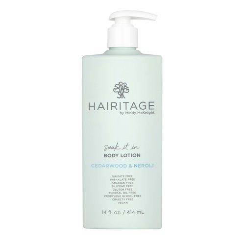 Hairitage Soak It In Cedarwood & Neroli Scented Body Lotion - Skin Moisturizer & Hydrating Lotion - Niacinamide, Jojoba Oil, & Avocado Oil -All Skin Types - Rosemary & Orange Essential Oils, 14 fl oz