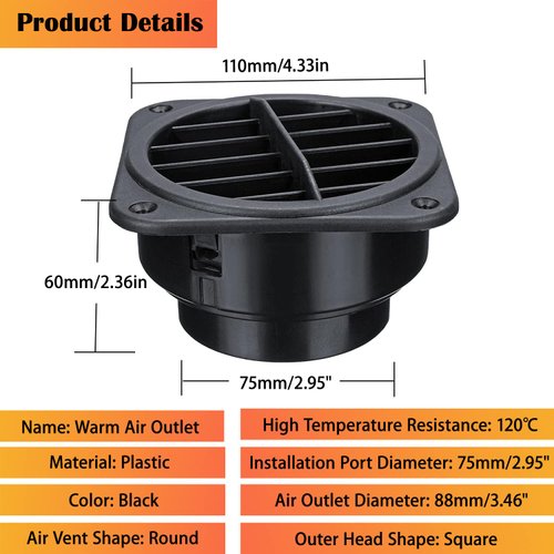 Warm Air Vent Outlet,2pcs 360 Degrees Rotatable Car Heater Duct Hose Pipe Warm Air Vent Outlet for Parking Heater Air Conditioner Steering Car Bus Boat Eberspacher, Webasto, Propex Heaters (75mm)