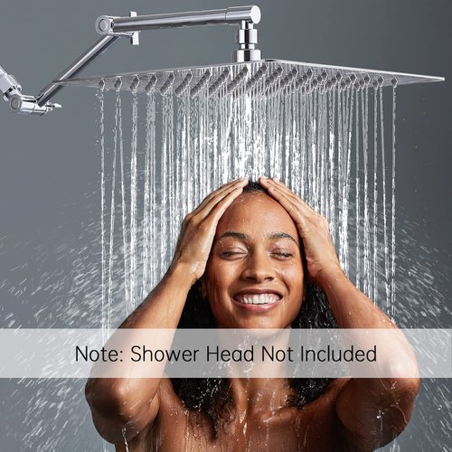 G-Promise Shower Head Extension Arm, 16" Solid Brass Adjustable Extender with Lock Joint, Standard 1/2", Rise or Lower Rainfall and Fixed Shower Head, Height/Angle Adjustable Extension Arm Attachment