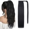 SEGO Pro Ponytail Extensions Human Hair Long Straight Ponytail Hair Extensions with Magic Paste Wrap Around Clip in Ponytail Extensions Real Human Hair,16inch #1 Natural Black,80g