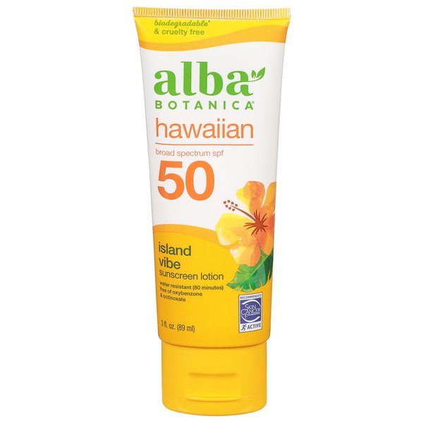 Alba Botanica Sunscreen Lotion, SPF 50, Island Vibe, 3 Oz