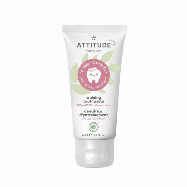 ATTITUDE Baby & Child Fluoride-Free Training Toothpaste, Natural, Vegan & EWG Top Scoring, Strawberry, 2.5 Oz (16721)