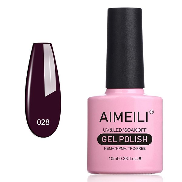 AIMEILI Soak Off U V LED Gel Nail Polish - Burgundy Plum Dark Purple (028) 10ml