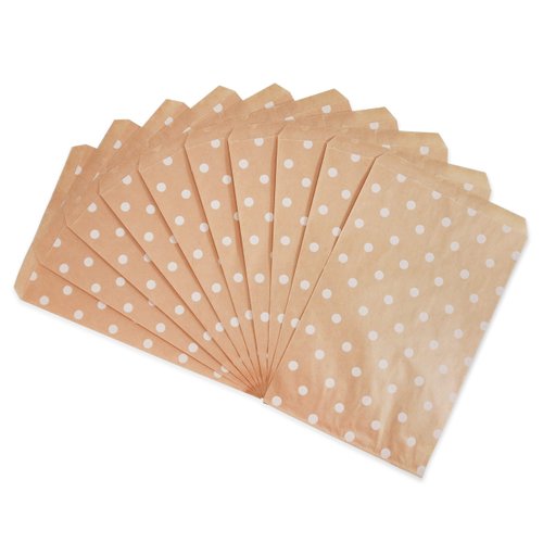 CuteBox Flat Paper White Polka Dot Kraft Gift Bags (6" x 9") for Merchandise, Crafts, Party Favors, Retail, Handmade Goods, Arts and Crafts, Outdoor Events, Holidays, Weddings 100pc