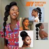 WIGNEE 28 Inches Kinky Straight Ponytail Extension Synthetic Drawstring Ponytail For Black Women Yaki Pony Tails Hair Extensions (28 Inches, 1B/30 Highlights)