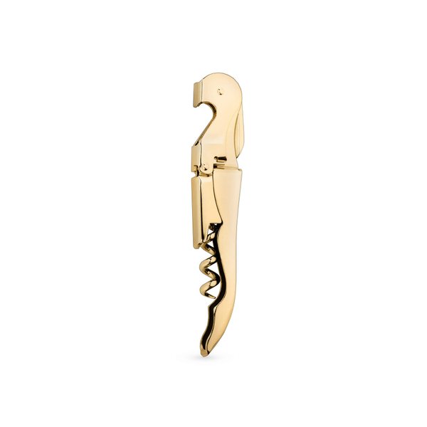 Viski 24k Gold Plated Signature Double Hinged Corkscrew Wine Bottle Opener and Foil Cutter, Waiter’s Corkscrew Wine Key, 4.75"