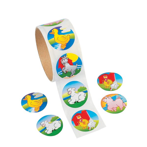 Fun Express - Farm Animal Stickers (100 Pc) - Stationery - Stickers - Stickers - Roll - 1 Piece