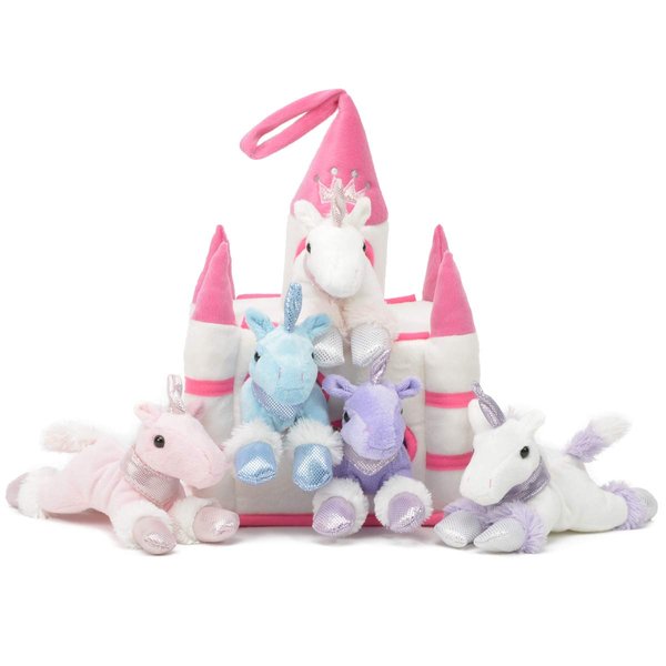 Unipak Plush Pink and White Castle with Five Stuffed Animal Unicorns