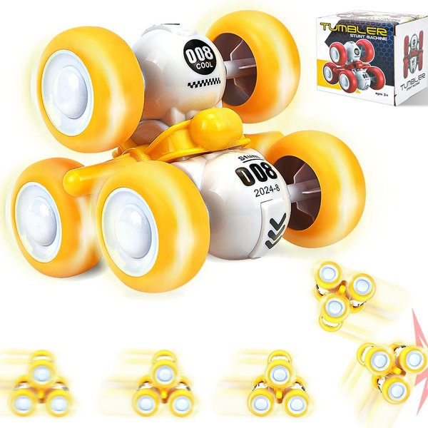 CDDZSW Pull Back Truck for Toddler Boys for Ages 3-5,6 Rounds Inertia 360° Rotating Stunt Car Toys 3 4 5 6 Year Old Kids,Push and Go Vehicle Toy Party Favors for Boys Girls Birthdays Present (Yellow)
