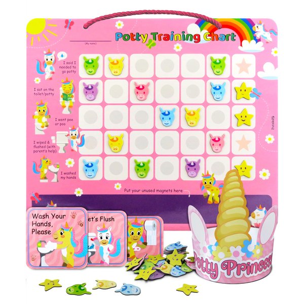 Unicorn Potty Training Chart & 35 Magnetic Stickers - Potty Chart, Potty Training Sticker Chart, Potty Training Chart For Toddlers Girls, Potty Training Stickers, Potty Chart For Boys With Stickers