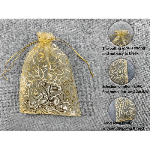 Yansanido Wedding Favors Small Gift Bags, 100 Pcs 4 Inch x 6 Inch (10x15cm) Gold Organza Bags for Party Favor Bags Small Business Candy Bags Mesh Bag (Gold, 4''x6'')