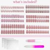 6 Packs (144 Pcs) Press on Nails Medium - Jsiallye Pink Gradient Press on Nails Square Coffin, Glue on with Nail in 12 Sizes - 24 Fake Nails Kit, French Tip Stick on Nails for Women