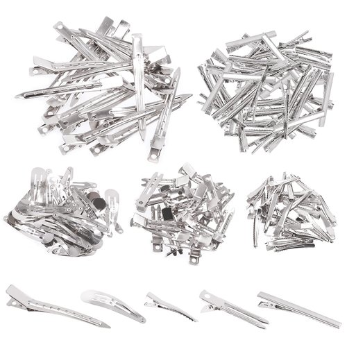 Swpeet 160Pcs Hair Clips for Silicone Resin Molds, 5 Patterns Metal Hair Barrettes Alligator Hair Clips Duck Bill Hair Clips Flat Top Single Prong Hairpins for Making Acrylic Resin Hair Clips
