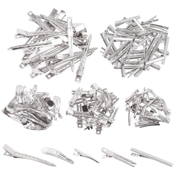 Swpeet 160Pcs Hair Clips for Silicone Resin Molds, 5 Patterns Metal Hair Barrettes Alligator Hair Clips Duck Bill Hair Clips Flat Top Single Prong Hairpins for Making Acrylic Resin Hair Clips