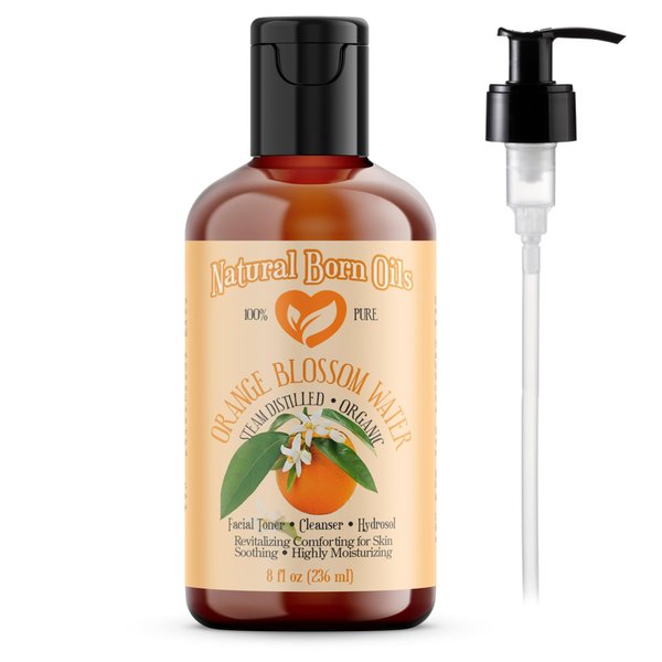 Natural Born Oils 8oz Orange Blossom Water Hydrosol, 100% Pure and Natural, Organic, Steam-distilled, Facial Toner Cleanser, with Sprayer