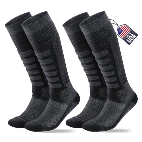 SAMSOX 2-Pair Merino Wool Ski Socks, Gray/Black L