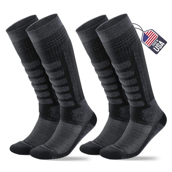 SAMSOX 2-Pair Merino Wool Ski Socks, Gray/Black L