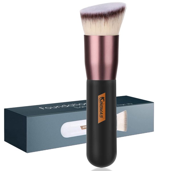 Angled Top Foundation Brush, Premium Kabuki Makeup Brush for Liquid, Blending, Cream, Powder,Blush Buffing Stippling Face Makeup Tools Black