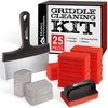 Modern Innovations 25-Piece Griddle Cleaning Kit, 20 Scouring Pads, 3 Grill Bricks, 1 Indoor Grill Scraper, 1 Handle, Pumice Stone Brick, Blackstone & Weber Compatible BBQ Flat Top Cleaner Accessories