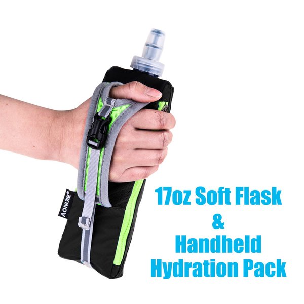 LERMX Quick Grip Chill 17 oz Handheld soft Flask Water Bottle Hydration Pack (17 oz Black)