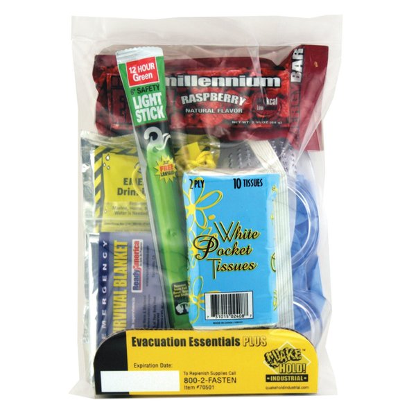 QuakeHOLD! Evacuation Essentials Plus Kit, Earthquake, Fire, Flood, Hurricane, Bug Out Bag, 5-Year Food, 5-Year Water, Emergency Preparedness Kit, Compact Survival Bag For Office, Home, Car, 1 Pack