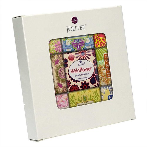 Jolitee French Milled Botanical Soap Sampler Set of 9 - Individually Wrapped Vegetable-Based Mini Soaps with Essential Oils, Shea Butter, and Natural Extracts (Floral Favorites - White Box)