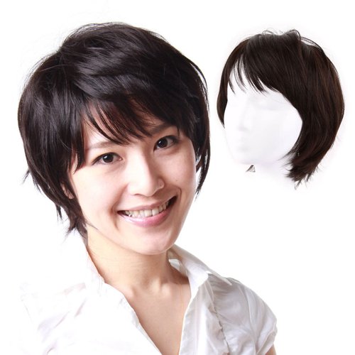igennki Human Hair Blend Wigs Short Natural Layered Curly Human Hair Wigs for Asian Women with Hair Loss IU1001PH (Human hair mixed+M size, N2 Natural Black)