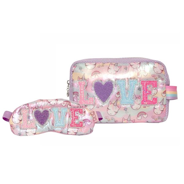 OMG! Accessories Miss Gwen LOVE Travel Cosmetic Pouch & Sleep Eye Mask Set, Lavender