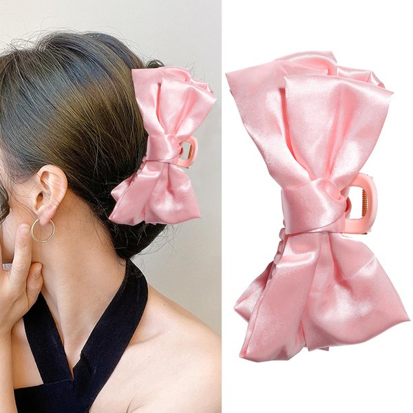 Pink Bow Hair Claw Clip Girls Hair Bows Claw Clips Premium Satin Bow Claw Clip Nonslip Bow-Knot Hair Clips for Women Girl Birthday Halloween Christmas Hair Accessories (pink)
