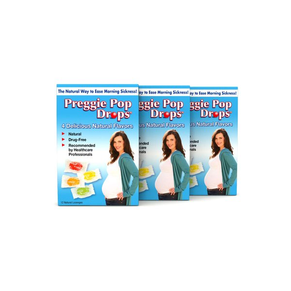 Preggie Drops | Morning Sickness & Nausea Relief during pregnancy | Safe for pregnant Mom & Baby | Gluten Free | 4 Flavors: Lemon, Raspberry, Green Apple, Tangerine | 12 Count - Pack of 3