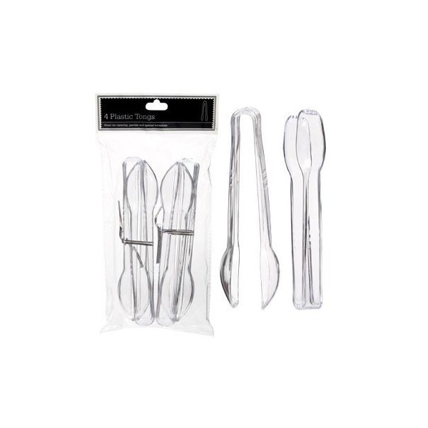 Sugarman Candy Clear Plastic Tongs, 6 1/2-Inch, 2 Packs of 4 Pieces