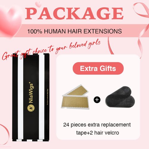 NIAWIGS Silky Straight Tape In Hair Extensions Human Hair For Black Women Straight Tape On Hair Extensions 40pcs Tape Ins 85 Gram Per Pack 14 Inches